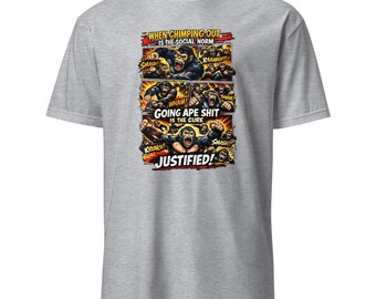 チンパンジーが暴れるコミック風の怒りのアート、社会障害Tシャツ