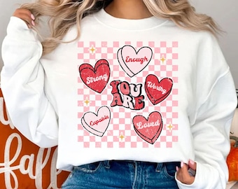 You Are Enough SVG PNG, Loved, Worthy Svg Png, Retro Valentine Sublimation, Self Love Png, Trendy Valentines, Love Yourself Svg, Sublimation