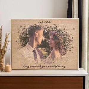 Engraved Photo on Wood with Watercolor Style Custom Wall Art, Personalized Portrait from Photo as a Long Distance Gift, For Him, for Her
