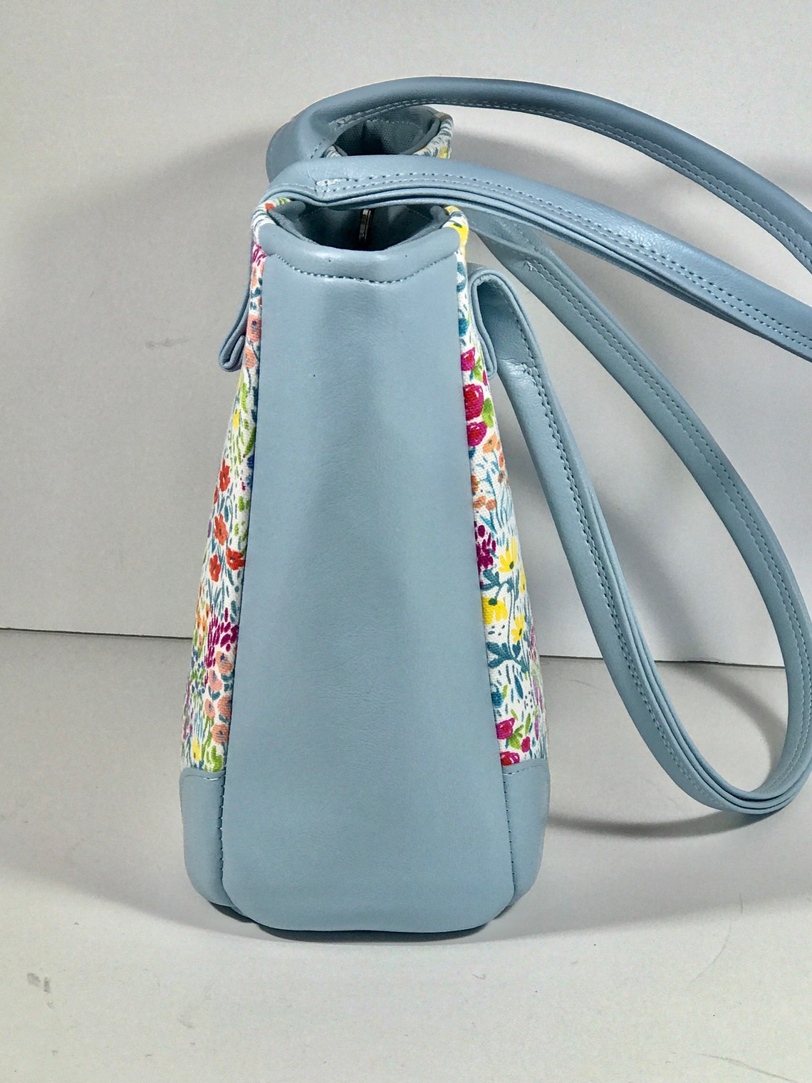 Purse Shoulder Bag Medium Tiny Flowers Floral Print Light Blue Etsy