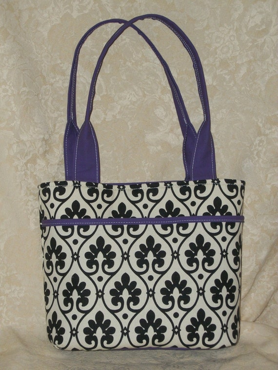 Items similar to Purse Tote Shoulder Bag Large Black and White Design ...