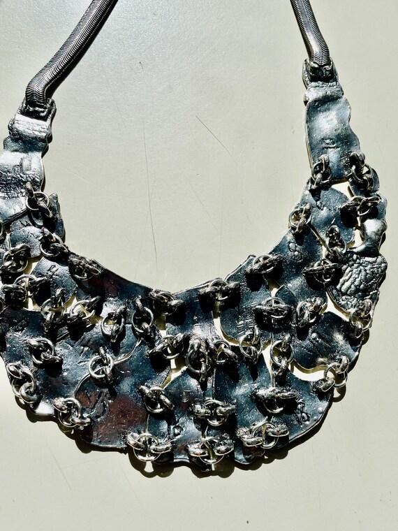 Dramatic Handmade Statement Necklace in silver to… - image 4