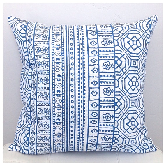 Decorative Tribal Pillow Cover Royal Blue And White Pillow Etsy