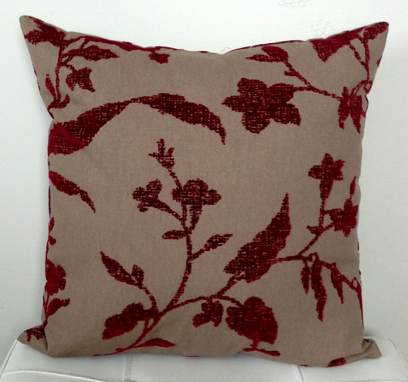 Taupe Decorative Pillow Cover Taupe and Cranberry Pillow Etsy