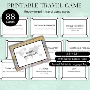 Desafio de cartão de viagem para impressão, jogo de férias em casa, presente de lua de mel, jogo de viagem, ideia de jogo para viagem longa, lista de desejos, desafio de casal / 88 cartões