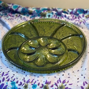 Beautiful Vintage Green Indiana Glass Relish and Deviled Egg Dish |Avacado Green Glass Relish Dish | Collector Piece | 13 in Vintage Dish