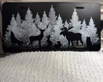 Vanity License Plate | Forest Animal Silhouettes Vanity plate | Nature | Christmas Gift | Vehicle Vanity Plate | Gifts for Him