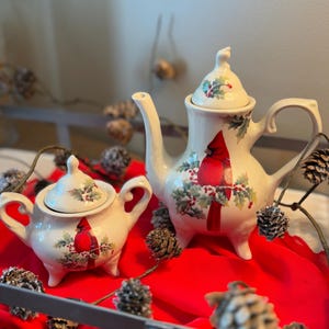 Christmas Tea Pot and Sugar Jar with Lid | Ceramic Tea Pot  | Cocoa Pot |  | Holiday Ceramic Drink Pot | Christmas Gift Idea | Unique Gift I