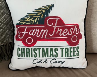 farm Fresh Christmas Trees Pillow | Christmas Pillow  | Holiday Pillow  | Winter Pillow  | Seasonal Pillow | Embroidered Farmhouse Pillow