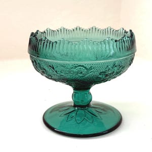 Vintage Tiara Glass Spruce Green Pedestal Sherbet Dishes, Set of 4