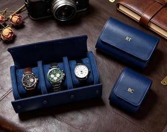 Personalized Leather Watch Box, Custom Leather Watch Case, Custom Watch Roll, Wedding groomsmen gifts, Watch travel case, Father's Day gift