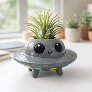 UFO Saucer Planter: Quirky Alien Pot with Colorful Dots - Handmade for succulents