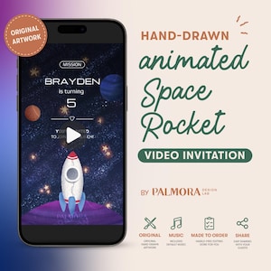 Animated Space Rocket Birthday Invitation: Hand-Drawn Personalized Astronaut Video Evite (Digital Download)