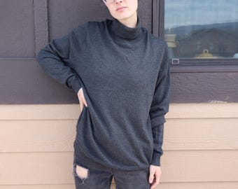 100% Extra Fine Merino Wool Men's Nordstrom Gray Turtleneck Sweater Size Large