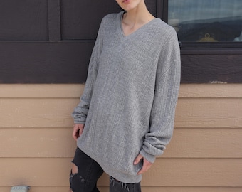 Ermenegildo Zegna Gray Silk Cashmere V-neck Sweater Size Large XXL