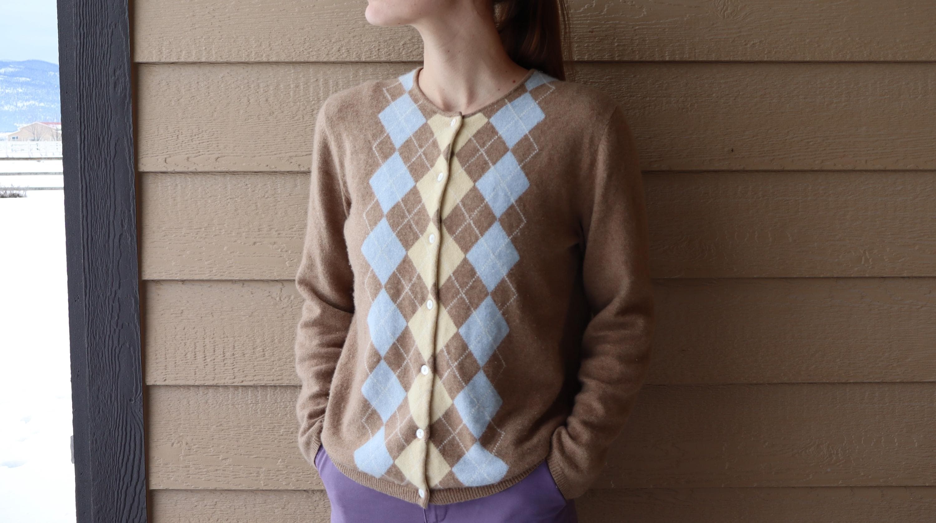 カーディガン KNITTED BULKY BRUSH ARGYLE CARDIGAN HM1496 Green Floral Argyle Cardigan Sweater– PinkBlush