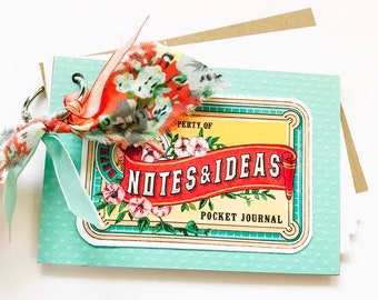 Handmade Notebook - Notes and Ideas - Mini Notebook - Kraft Notebook - Aqua - Coral - Notebook - My Notes and Ideas - Aqua Polka Dot Planner