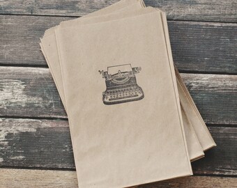 Typewriter kraft bag 5x7 - Kraft Gift Bag - Typewriter Treat Bag - Gift Bag - Typewriter Favor Bag - Kraft Barn Wedding Bag - Typewriter