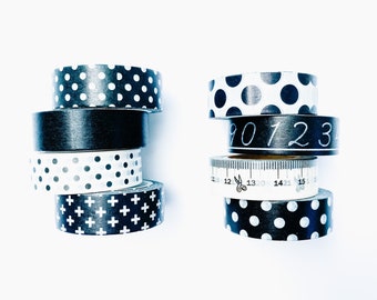 Black and White Washi Tape - Polka Dot Washi Tape - Swiss Cross Washi Tape - Patterned Tape - Planner Tape - Pretty Packaging Tape Dot Washi