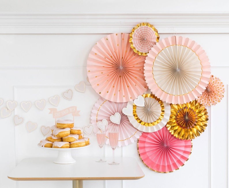 Bride To Be Party Fans Party Paper Fans Pink Blush Gold Party Decor Paper Lollies Photo Backdrop Bridal Party Wedding Backdrop image 2