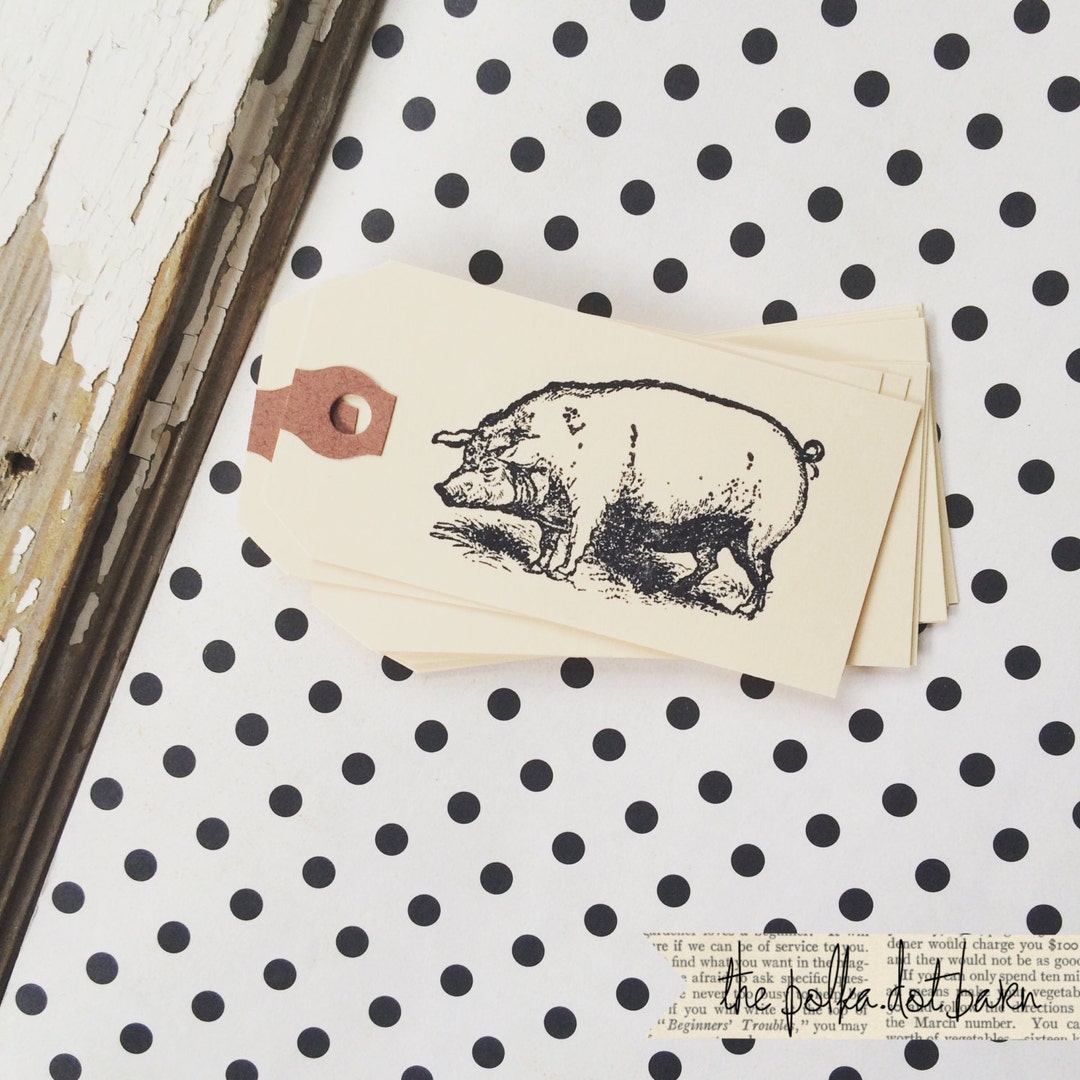 Pig Tag 10 Pig Kraft Gift Tags Pig Hand Stamped Tag Mini Pig Tag