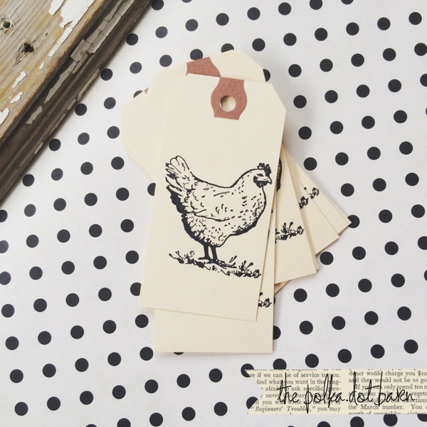 Chicken Gift Tags - Chicken Party Tag - Chicken Gift Tag - Happy Chicken - Farm Fresh Eggs - Hand stamped Tag - Egg Carton tag-Farmhouse tag