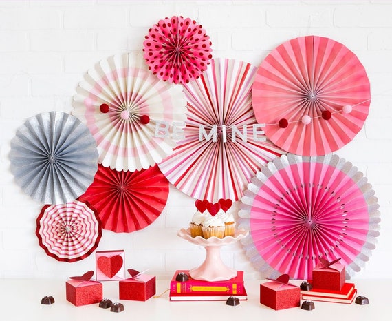 Valentine Party Fans Party Paper Fans Pink And Red Party Etsy