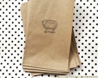 Sheep Gift Bags - 10 sheep kraft bags, 5x7 gift bags - Party Sacks - Farmhouse party supplies - Primitive Rustic - Kraft party bag - Kraft