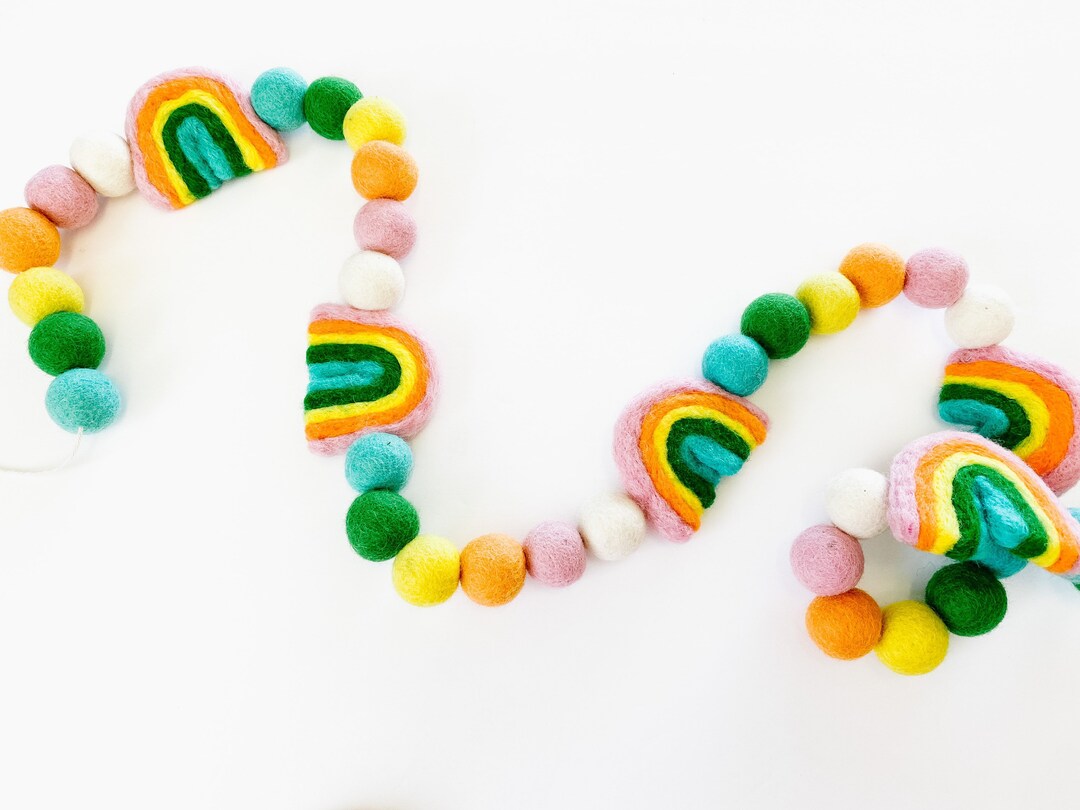 Lucky Rainbow Felt Ball Garland - Felt Ball Banner - Spring Pastel Felt ...