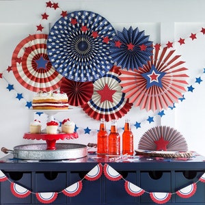 Stars and Stripes Patriotic Paper Party Fans Red White and Blue Party Fans Patriotic Party Fans 4th of July Party fans Red White Blue image 2