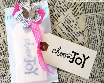 10 choose JOY hand stamped mini tags - Choose Joy - Choose Joy Tag - Happy tag - Happy Mail - Choose Joy Stamp - Happy Mail tags - Joy Tag