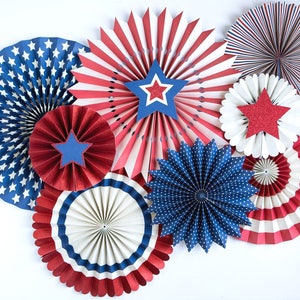 Stars and Stripes Patriotic Paper Party Fans Red White and Blue Party Fans Patriotic Party Fans 4th of July Party fans Red White Blue image 1