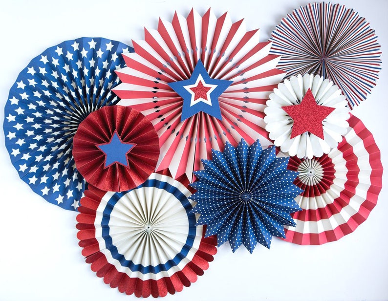 Stars and Stripes Patriotic Paper Party Fans Red White and Blue Party Fans Patriotic Party Fans 4th of July Party fans Red White Blue image 1