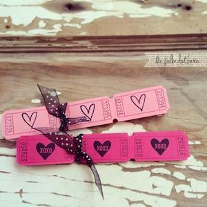 Heart XOXO Pink carnival tickets - Heart Tickets - Pink Tickets - Wedding Tickets - Coral Tickets - Wedding - Valentines - Tickets -Carnival