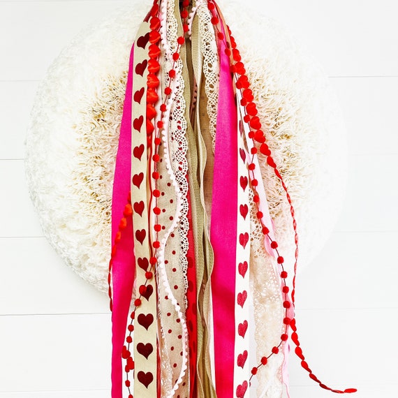 Be Mine Pink and Red Valentine Wreath Ribbon Set - Pink and Red Ribbon -  Heart Ribbon Set