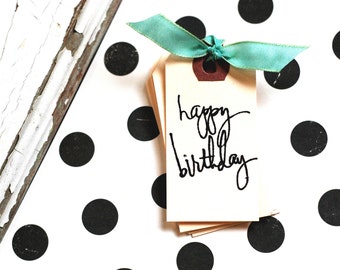Happy Birthday Tag - 10 happy birthday mini gift tags - Happy Birthday - Gift Wrapping - Birthday Tag - Hand stamped Birthday Tag -Party Tag