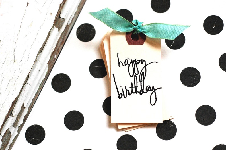 Happy Birthday Tag 10 happy birthday mini gift tags Happy Birthday Gift Wrapping Birthday Tag Hand stamped Birthday Tag Party Tag image 1