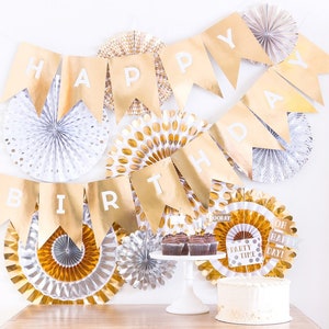 Metallic Party Fans Gold Wedding Decor Gold and Silver Paper Rosette Backdrop Paper Fan Pinwheel Backdrop Gold & Silver Party Fans image 2