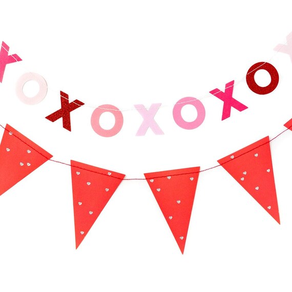 Valentine Xoxo Banner Red Heart Pennant Banner Red And Etsy