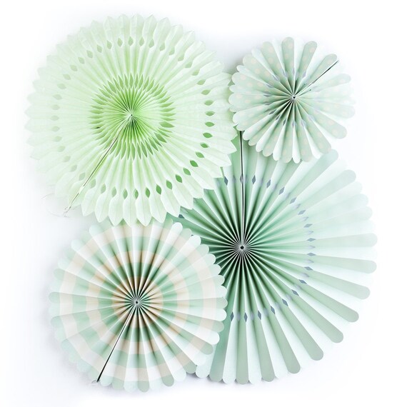 Mint Party Fans Party Paper Fans Mint Party Decor Paper Etsy