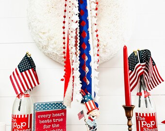 Red White and Blue Patriotic Wreath Ribbon Set - Wreath Ribbon Clip - Wtesth Ribbons - Patriotic Wreath Decor