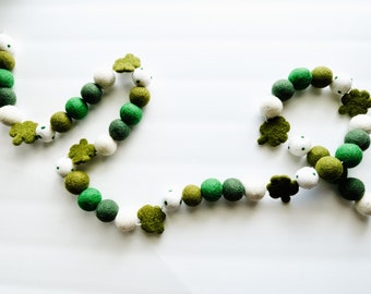 St Patrick's Day Shamrock Felt Ball Garland - Felt Ball Banner -  Felt Ball Garland - Green Felt Ball Garland