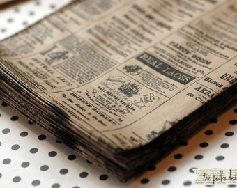 Newsprint paper bags - 25 kraft newsprint paper bags - 6x9 set of 25 - Newsprint kraft bags - Newsprint merchandise bags - Vintage Newspaper