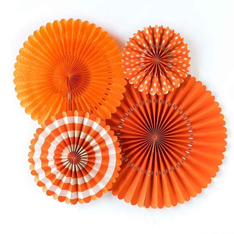 Orange Party Fans Party Paper Fans Orange Party Decor Etsy