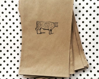 Cow Gift Bag - 10 cow butcher cut kraft bags, 5x7 party bags - Kraft bags - Party Gift Bags - Kraft party sacks - Primitive Farmhouse - Cow