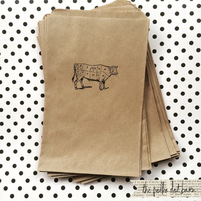 Cow Gift Bag 10 cow butcher cut kraft bags, 5x7 party bags Kraft bags Party Gift Bags Kraft party sacks Primitive Farmhouse Cow image 1