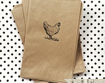 Chicken Party Bags - 10 chicken kraft bags, 5x7 - Chicken Gift Bags - Chicken Party - Party Sacks - Gift Wrapping - Farmhouse - Kraft Bag