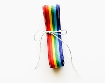 Rainbow Stripe 7/8 inch Grosgrain Ribbon - BY THE YARD - Striped Ribbon - Rainbow Striped Ribbon - Rainbow Ribbon -Striped Rainbow Grosgrain