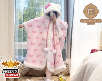 Plush Hooded Robe | Soft Fleece Pajama Blanket | Cute Y2K Loungewear | Cozy Sleepwear for Women | Warm Casual Home Outfit