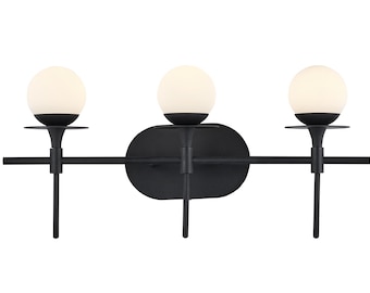 LED Vanity Lights for Bathroom Modern 3-Light Black with Milky Glass Farmhouse